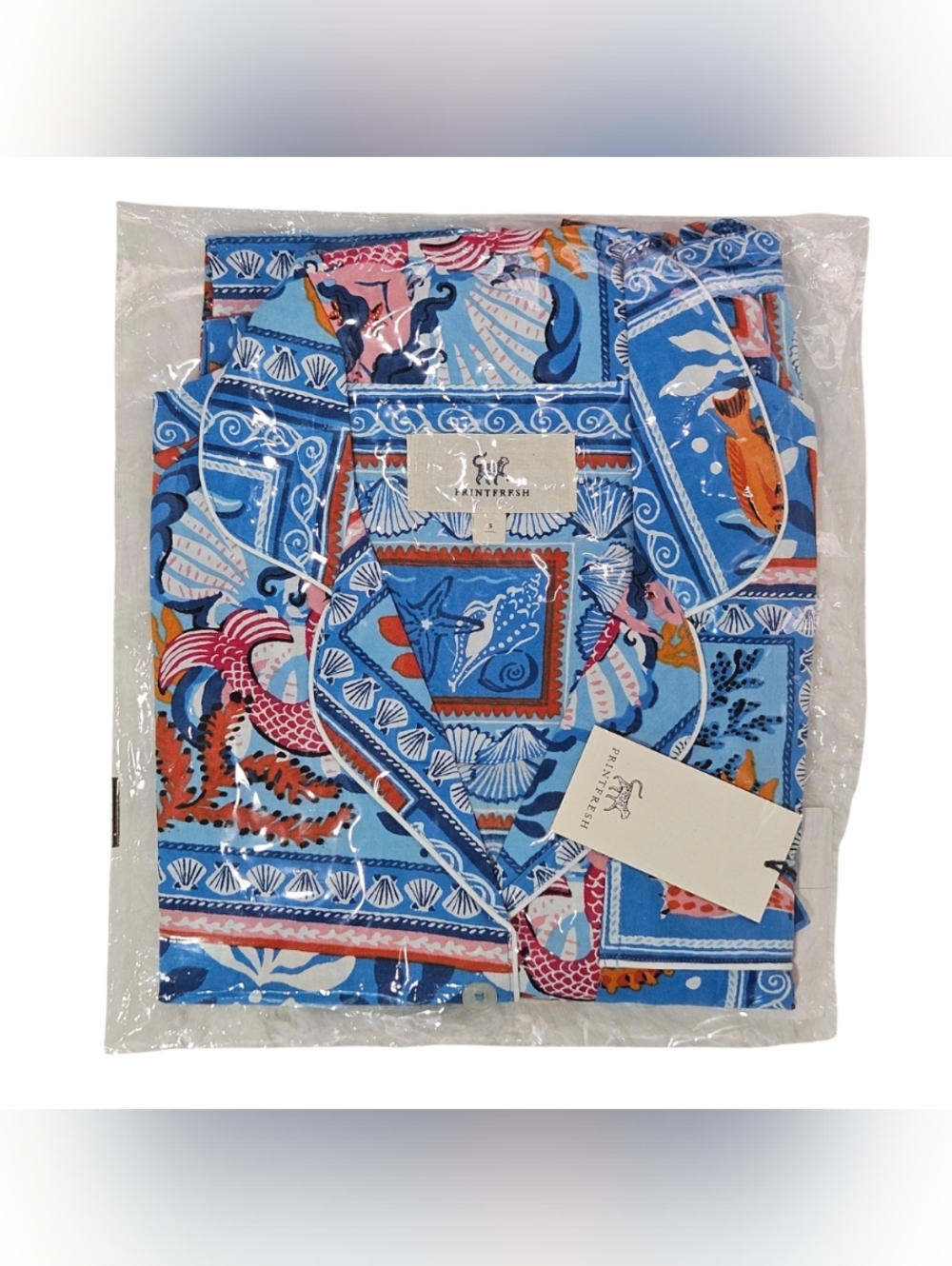 Printfresh Pajama Set Saltwater/Tidal Tapestry Small Short Sleeve/Cropped Pants